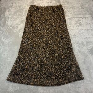 Cato Woman Brown Black Leaf Print Chiffon Maxi Skirt Elastic Waist Plus 14/16W